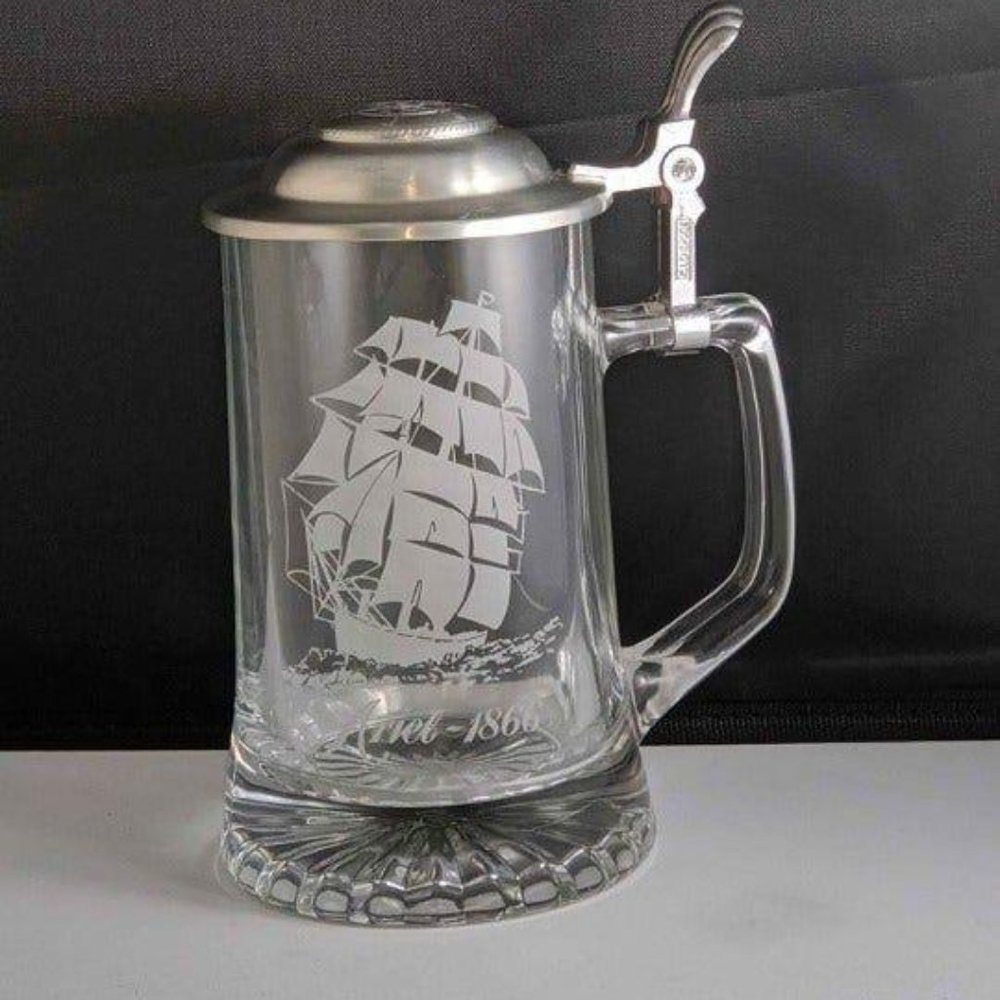 Nautical  Clear Beer Stein with Ship